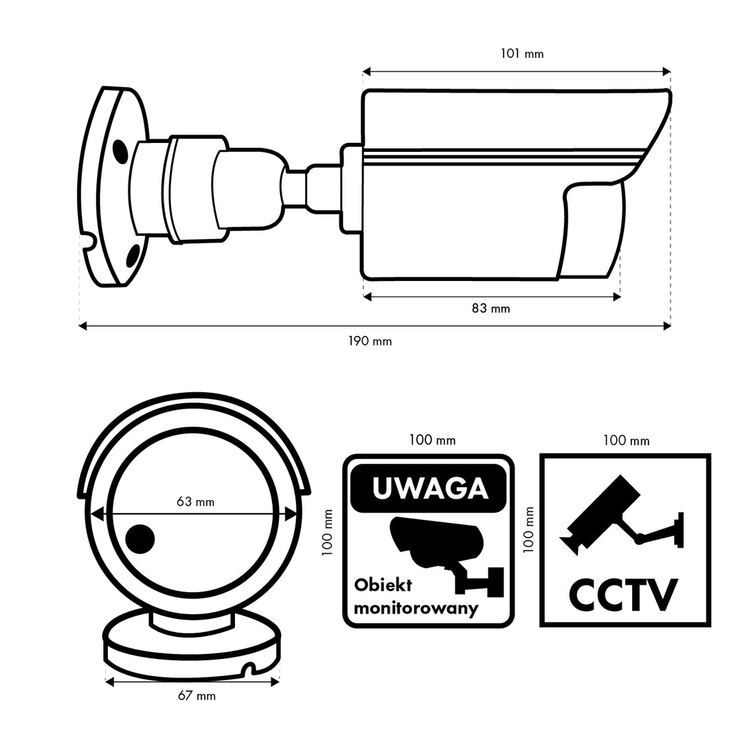 Cámara tubular falsa, diodos IR LED, blanca, alimentación 2xAA (no incluidas), ABS, IR1800 W