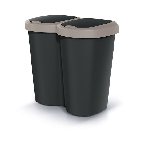 Cubo de basura Compacta B Duo, marrón/negro, capacidad 40L, un compartimento, dos tapas, versión para montaje en pared, NDBS40-WG5C_S411