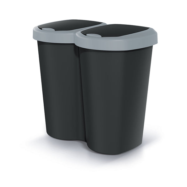 Cubo de basura Compacta B Duo, gris/negro, capacidad 40L, un compartimento, dos tapas, versión para montaje en pared, NDBS40-429U_S411