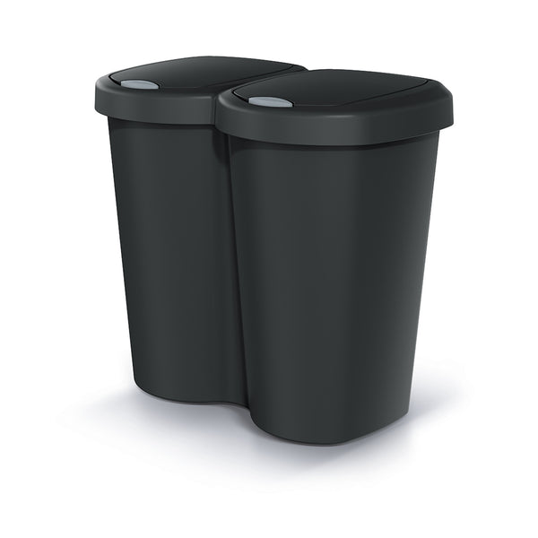 Cubo de basura Compacta B Duo, negro, capacidad 40L, un compartimento, dos tapas, versión para montaje en pared, NDBS40-S411