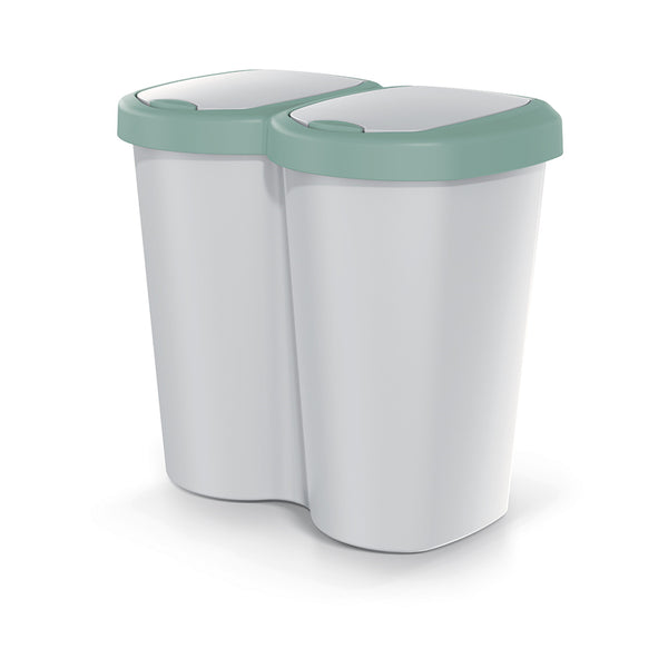 Cubo de basura Compacta B Duo, verde/achemira, capacidad 40L, un compartimento, dos tapas, versión para montaje en pared, NDBS40-5575C_427C