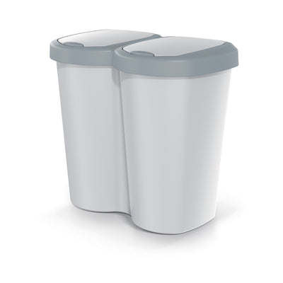 Papelera Compacta B Duo, gris/gris ceniza, capacidad 40L, un compartimento, dos tapas, versión para montaje en pared, NDBS40-429U_427C