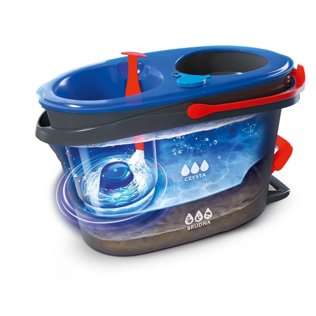 Mopa rotativa Vileda, dos cámaras, sistema de centrifugado, barra plegable, fácil limpieza de esquinas, turbo H2prO + cartucho extra
