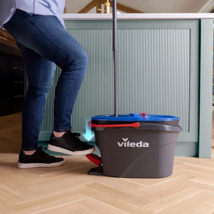 Mopa rotativa Vileda, dos cámaras, sistema de centrifugado, barra plegable, fácil limpieza de esquinas, turbo H2prO + 2 cartuchos extra