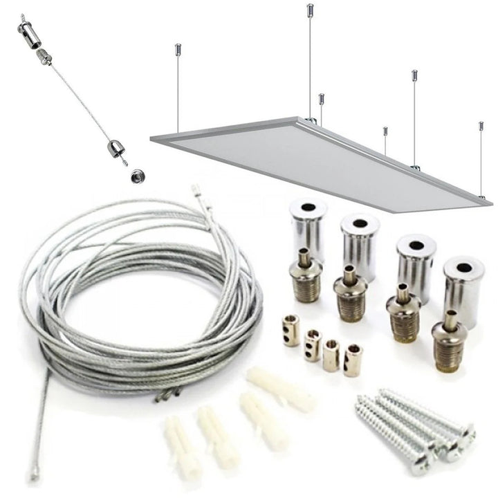 Kit de montaje en techo para tubos radiantes Cronos, longitud del cable 1 m, en acero inoxidable
