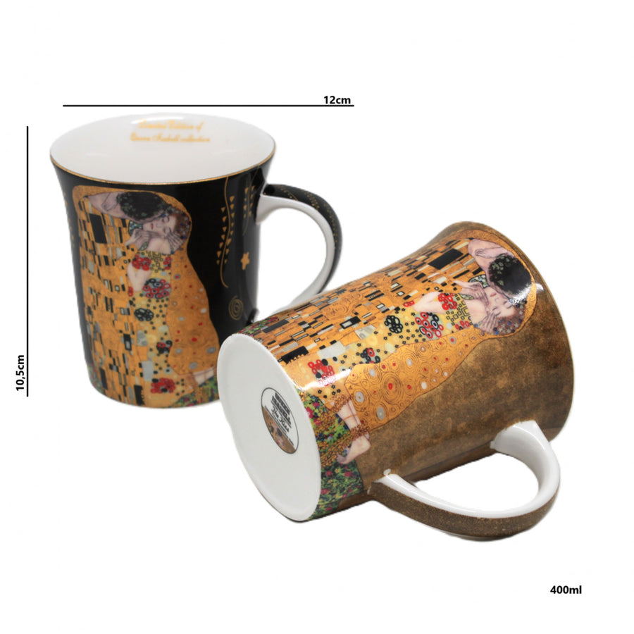 Gustav Klimt Kiss tazas negro y marrón 400ml, Reina Isabel