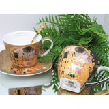 Juego de 2 tazas de porcelana Reina Isabell, motivo El beso de Klimt, cucharillas, 250 ml, W25KL60-2-19000