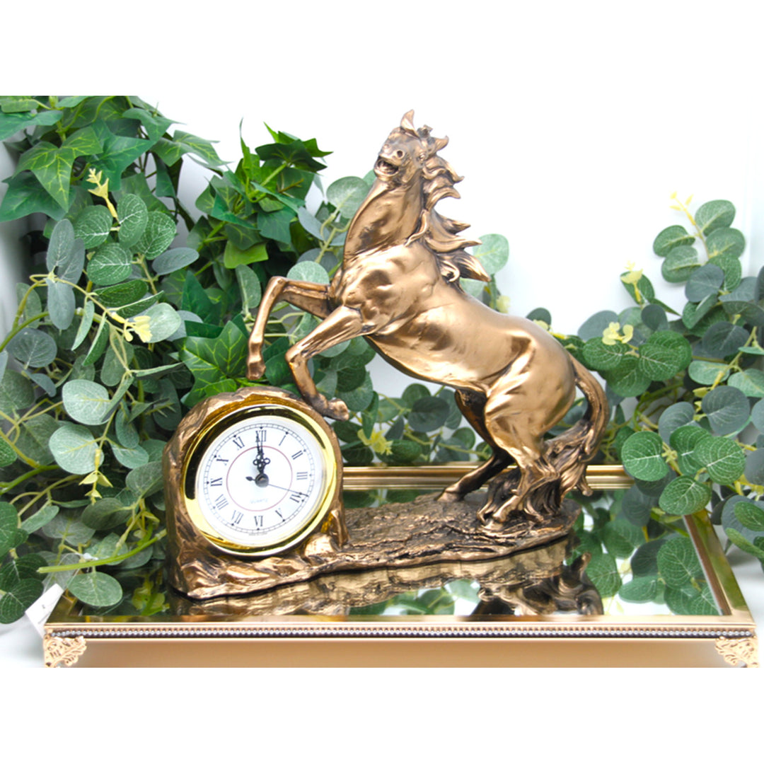 Estatuilla de caballo trepador, reloj, escultura de bronce, números romanos, Reina Isabel