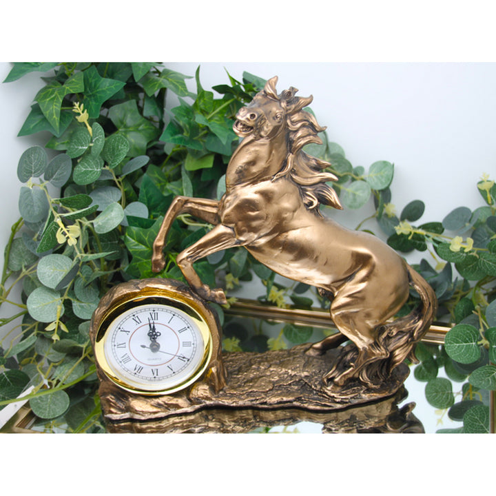 Estatuilla de caballo trepador, reloj, escultura de bronce, números romanos, Reina Isabel