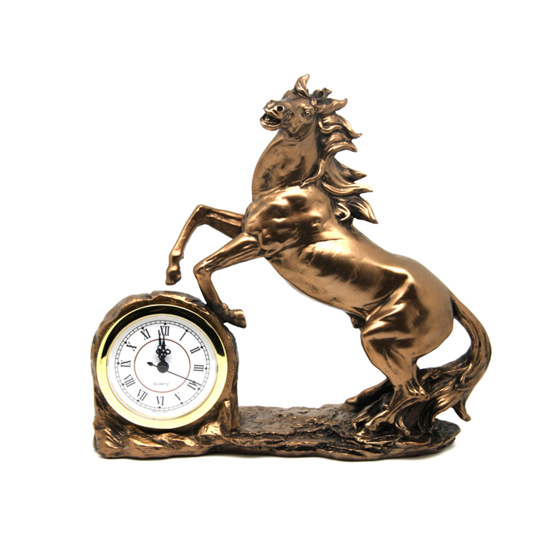 Estatuilla de caballo trepador, reloj, escultura de bronce, números romanos, Reina Isabel