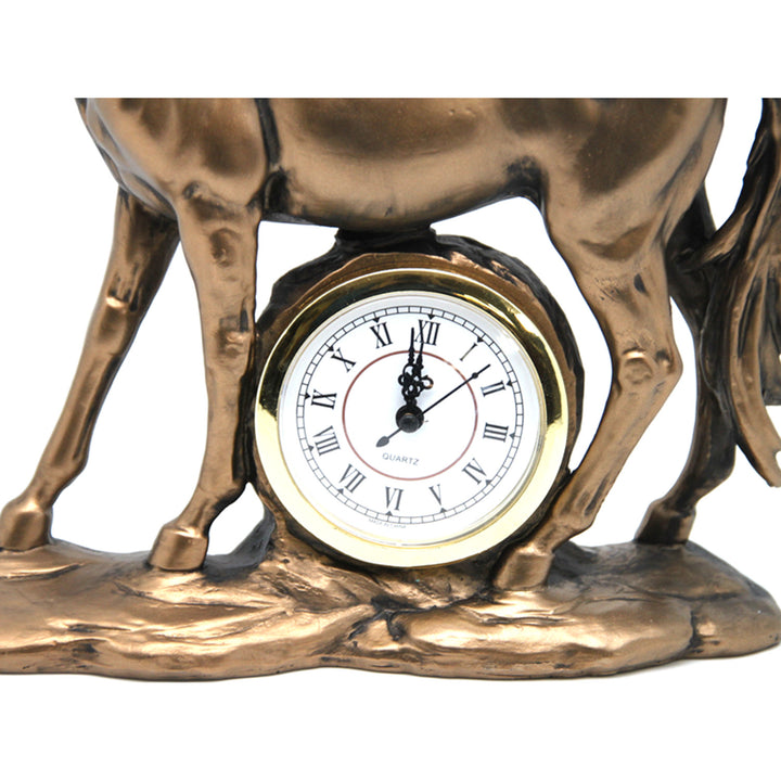 Estatuilla de caballo de pie, reloj, escultura decorativa de bronce, Reina Isabel