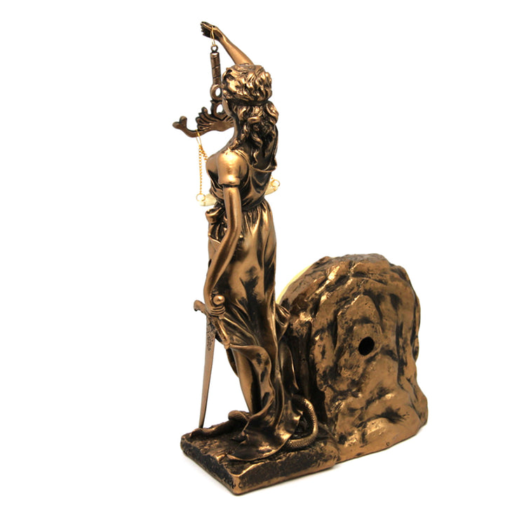 Figurilla de Temida Diosa de la Justicia, reloj, Reina Isabel