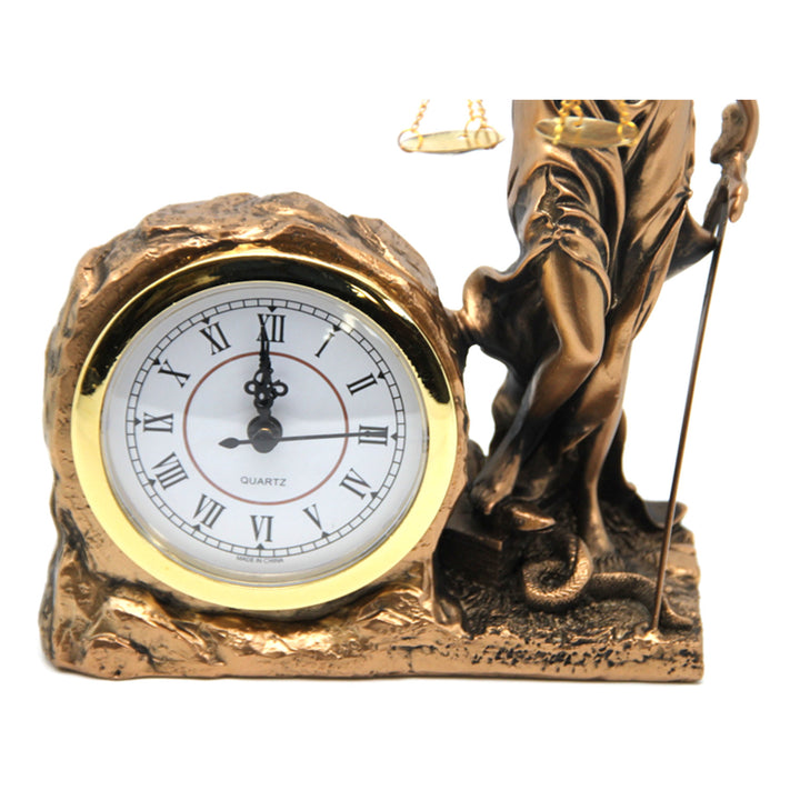 Figurilla de Temida Diosa de la Justicia, reloj, Reina Isabel