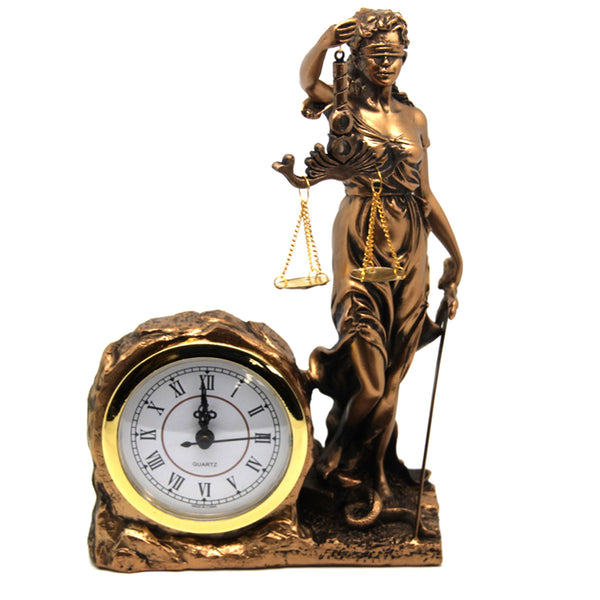 Figurilla de Temida Diosa de la Justicia, reloj, Reina Isabel