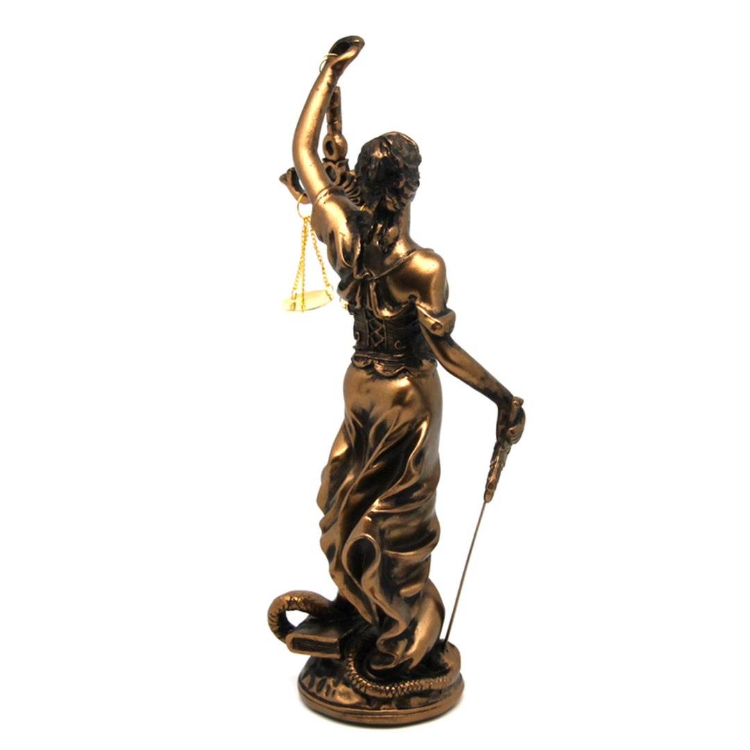 Figurilla de Temida con balanza y espada, escultura legal de bronce, Reina Isabel