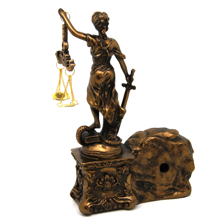 Figurilla de Temis con balanza y espada, reloj, decoración de bronce, Reina Isabel