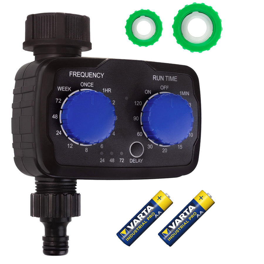 Controlador electrónico de riego GreenBlue, programador, fuente de alimentación 2x 1,5V AA, GB391 + 2x pilas alcalinas Varta Industrial AA