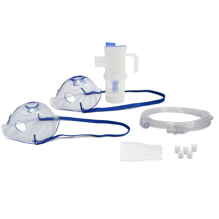 Juego de accesorios de inhalación/nebulización Omnibus, nebulizador grande de 12 ml, color azul, 5 filtros de repuesto, control de velocidad