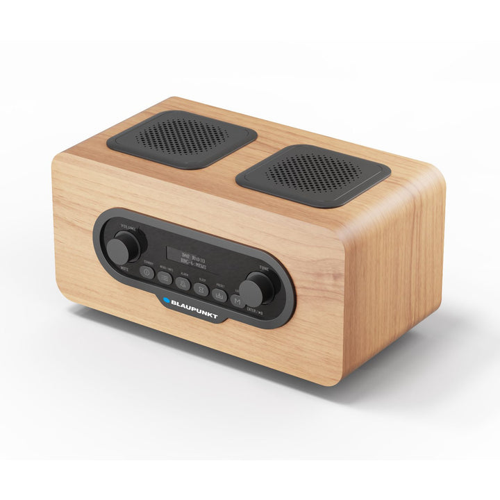 Radio portátil Blaupunkt, radio digital DAB+ y sintonizador FM, Bluetooth, salida de auriculares, reproductor USB y microSD, pantalla LCD, función de reloj y alarma, alimentada por batería recargable USB-C, DR10CR