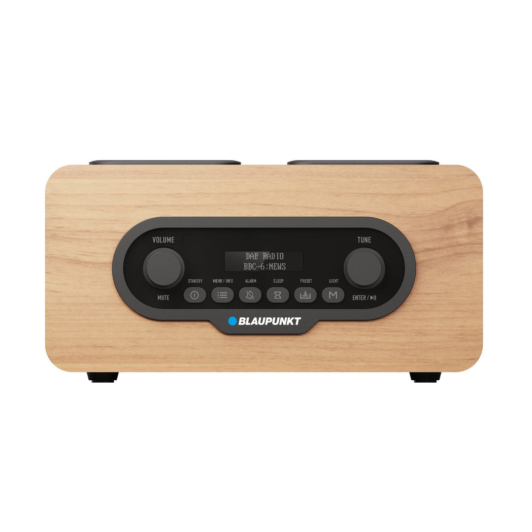 Radio portátil Blaupunkt, radio digital DAB+ y sintonizador FM, Bluetooth, salida de auriculares, reproductor USB y microSD, pantalla LCD, función de reloj y alarma, alimentada por batería recargable USB-C, DR10CR