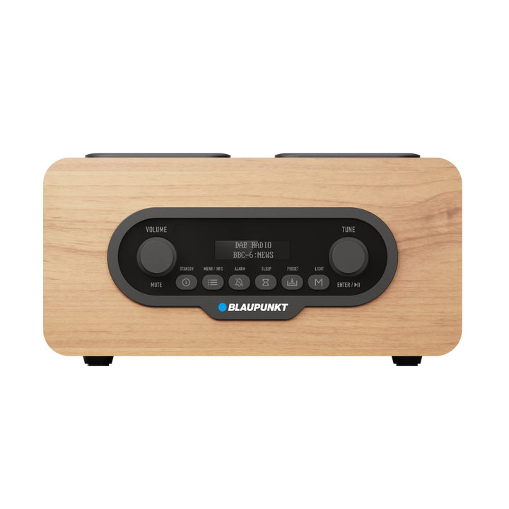 Radio portátil Blaupunkt, radio digital DAB+ y sintonizador FM, Bluetooth, salida de auriculares, reproductor USB y microSD, pantalla LCD, función de reloj y alarma, alimentada por batería recargable USB-C, DR10CR