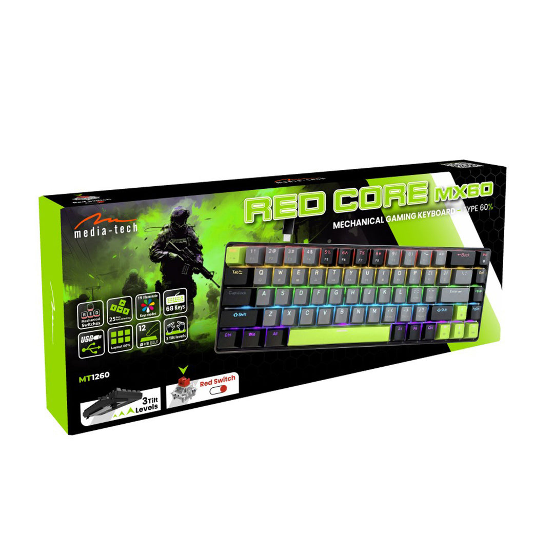 Teclado mecánico 60% RED CORE MX60 MT1260, iluminación de teclas, Mediatech