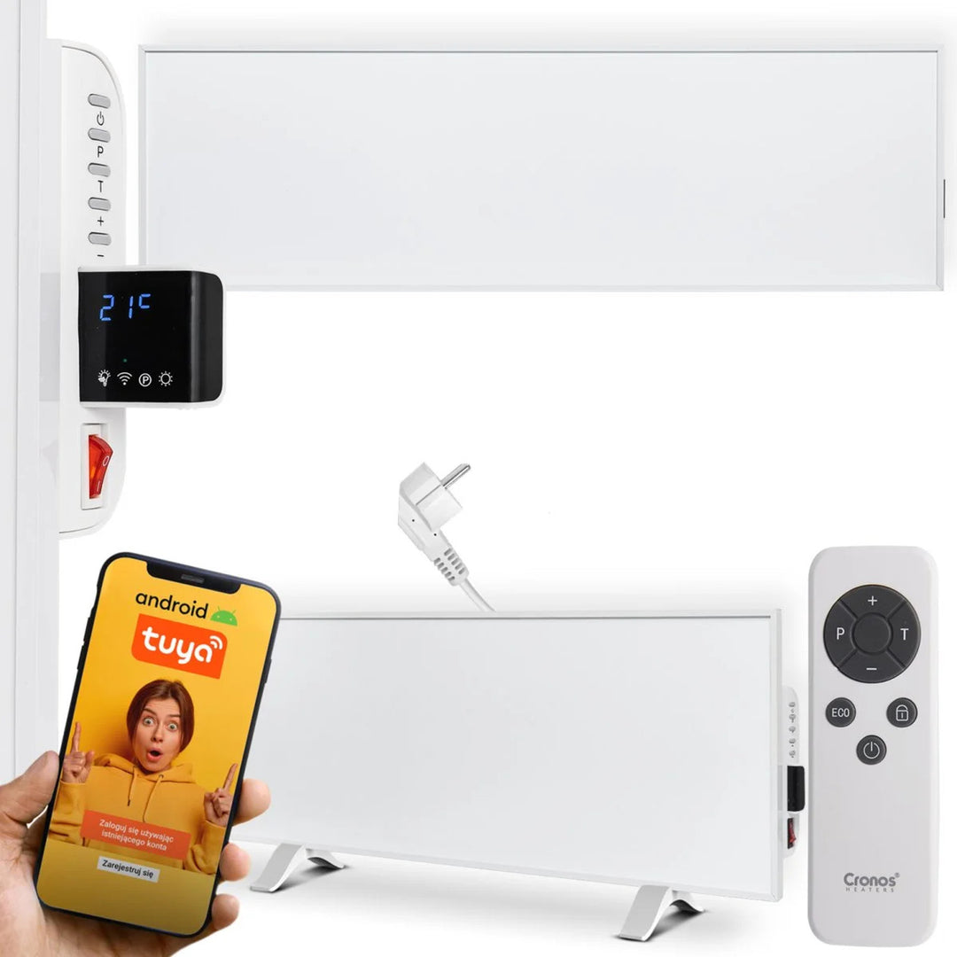Calefactor por infrarrojos Cronos, 330W, blanco, antialérgico, ultrafino, superficie mate, calienta una superficie de hasta 12m2, Synthelith PRO CRP-330TWP Blanco