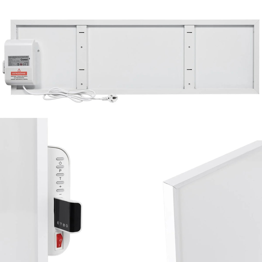 Calefactor por infrarrojos Cronos, 330W, blanco, antialérgico, ultrafino, superficie mate, calienta una superficie de hasta 12m2, Synthelith PRO CRP-330TWP Blanco