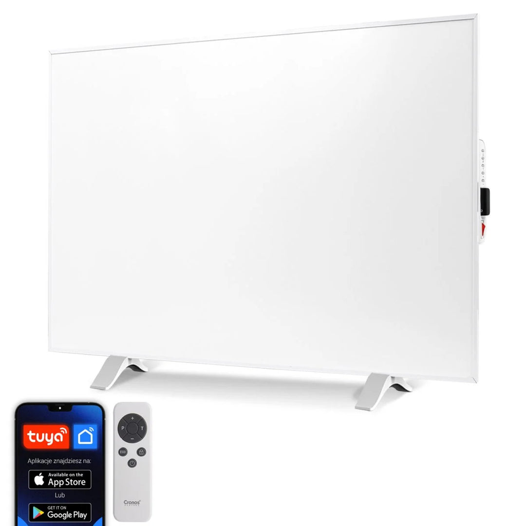 Calefactor por infrarrojos Cronos, 500W, blanco, antialérgico, ultrafino, superficie mate, calienta hasta 14m2, Synthelith PRO CRP-500TWP Blanco
