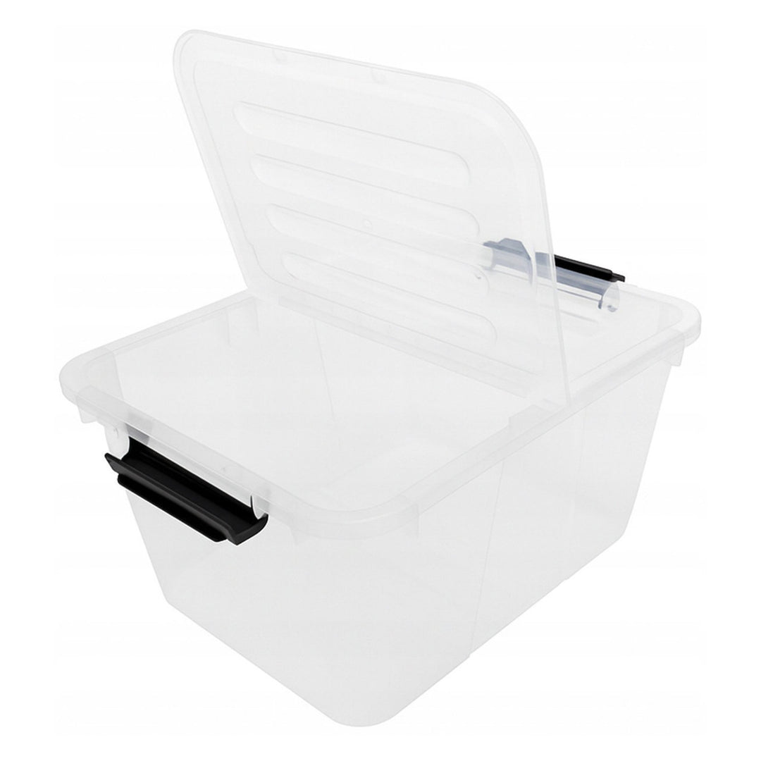 Contenedor de doble tapa Plast Team Home Box Flex 15L, tapa plegable, clips de seguridad, transparente, 23010800