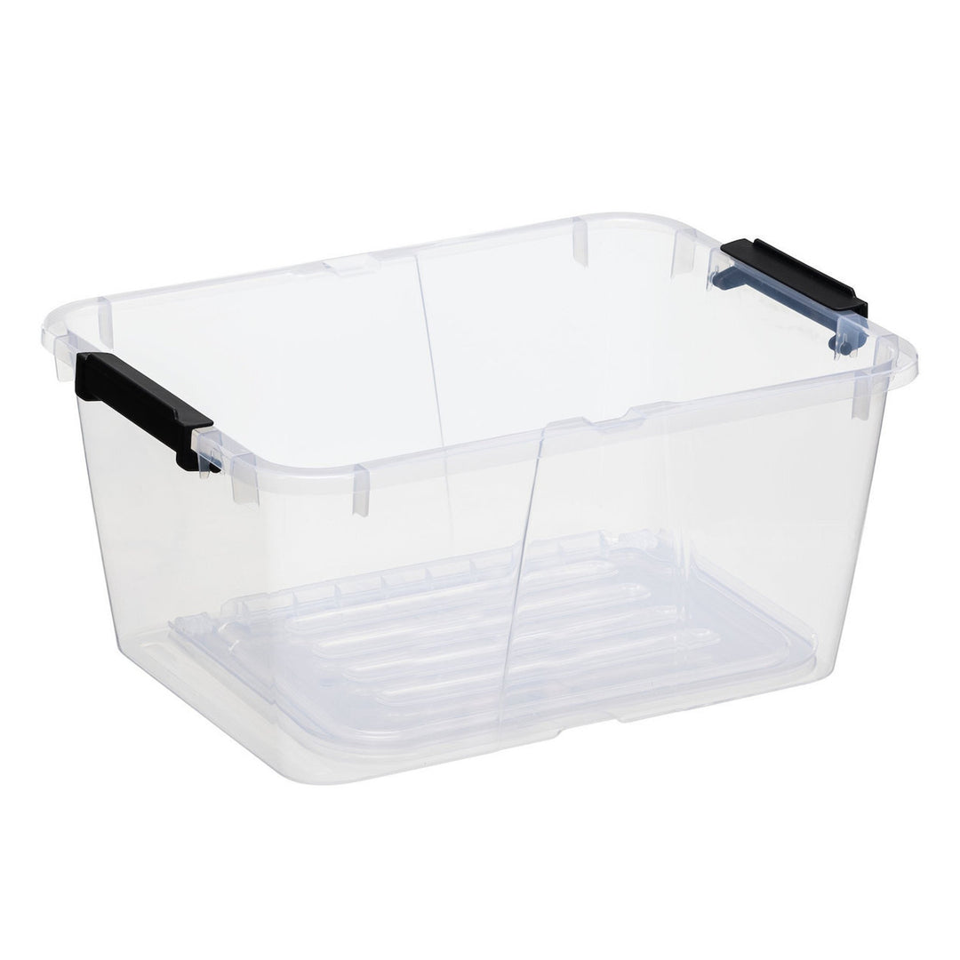 Contenedor de doble tapa Plast Team Home Box Flex 15L, tapa plegable, clips de seguridad, transparente, 23010800