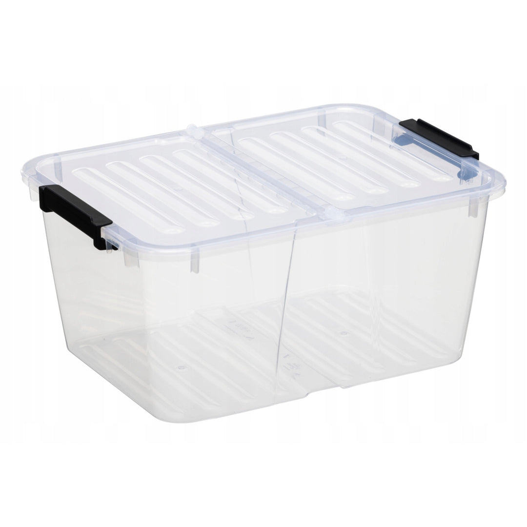 Contenedor de doble tapa Plast Team Home Box Flex 15L, tapa plegable, clips de seguridad, transparente, 23010800