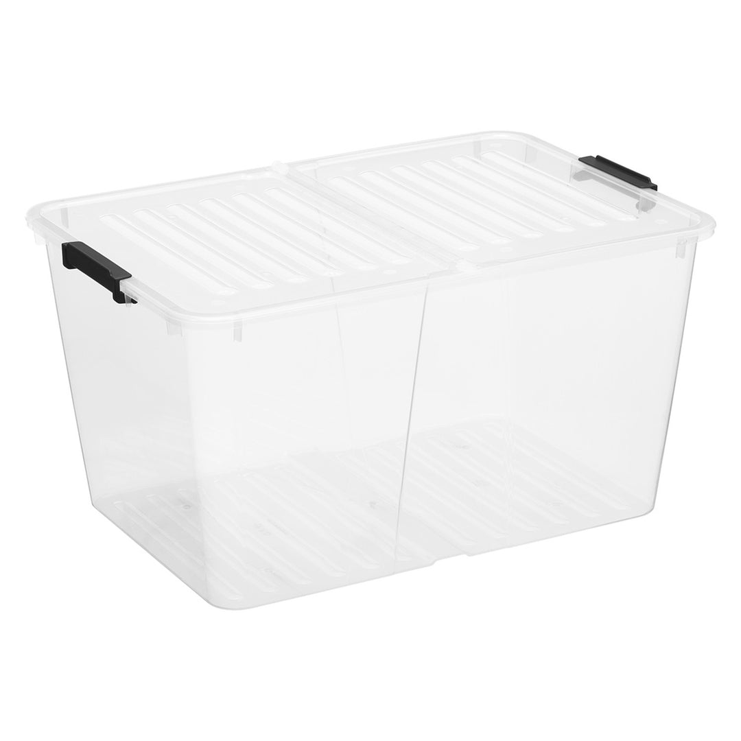 Contenedor de doble tapa Plast Team Home Box Flex 50L, tapa abatible, clips de seguridad, transparente, 23030800