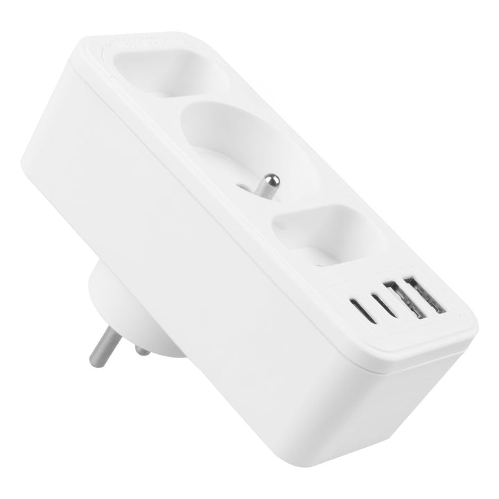 Toma de corriente x3 + 4xUSB Maclean, divisor de 3 tomas, 2xUSB A, 2xUSB C PD 20W, 1x16A + 2x6A, MCE248 F/W, 2 piezas
