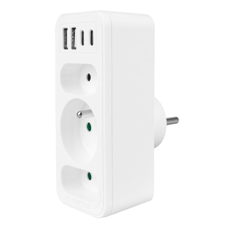 Toma de corriente x3 + 4xUSB Maclean, divisor de 3 tomas, 2xUSB A, 2xUSB C PD 20W, 1x16A + 2x6A, MCE248 F/W, 2 piezas