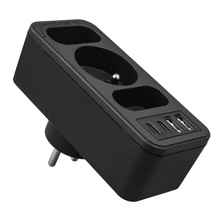 Toma de corriente x3 + 4xUSB Maclean, divisor de 3 tomas, 2xUSB A, 2xUSB C PD 20W, 1x16A + 2x6A, MCE248 F/B, 2 unidades