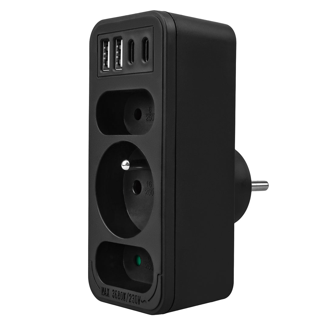 Toma de corriente x3 + 4xUSB Maclean, divisor de 3 tomas, 2xUSB A, 2xUSB C PD 20W, 1x16A + 2x6A, MCE248 F/B, 2 unidades