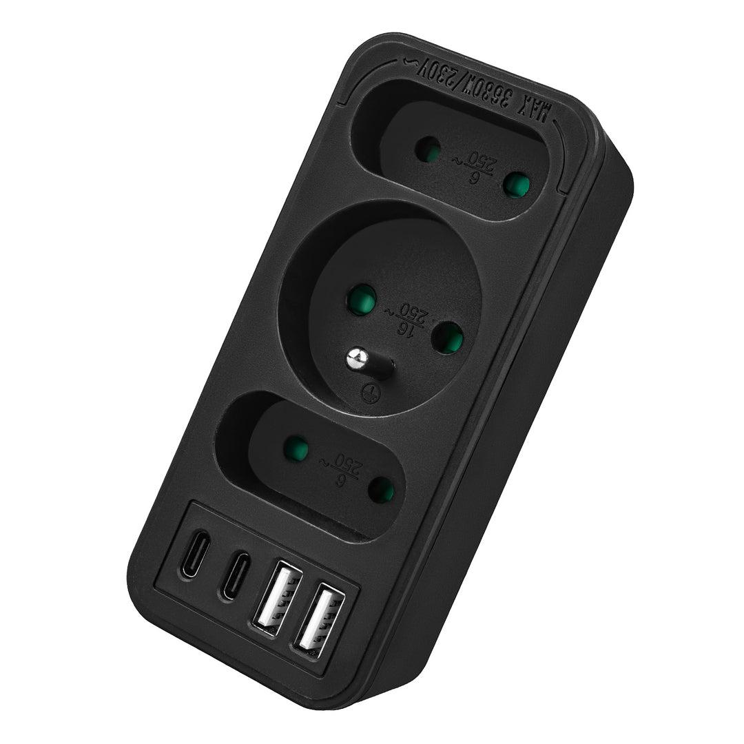 Toma de corriente x3 + 4xUSB Maclean, divisor de 3 tomas, 2xUSB A, 2xUSB C PD 20W, 1x16A + 2x6A, MCE248 F/B, 2 unidades