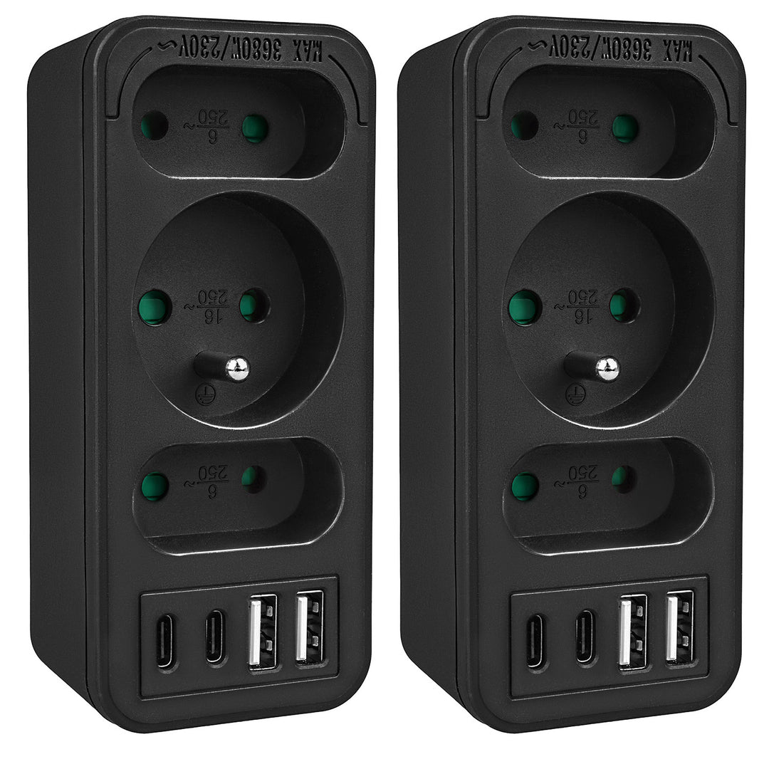 Toma de corriente x3 + 4xUSB Maclean, divisor de 3 tomas, 2xUSB A, 2xUSB C PD 20W, 1x16A + 2x6A, MCE248 F/B, 2 unidades