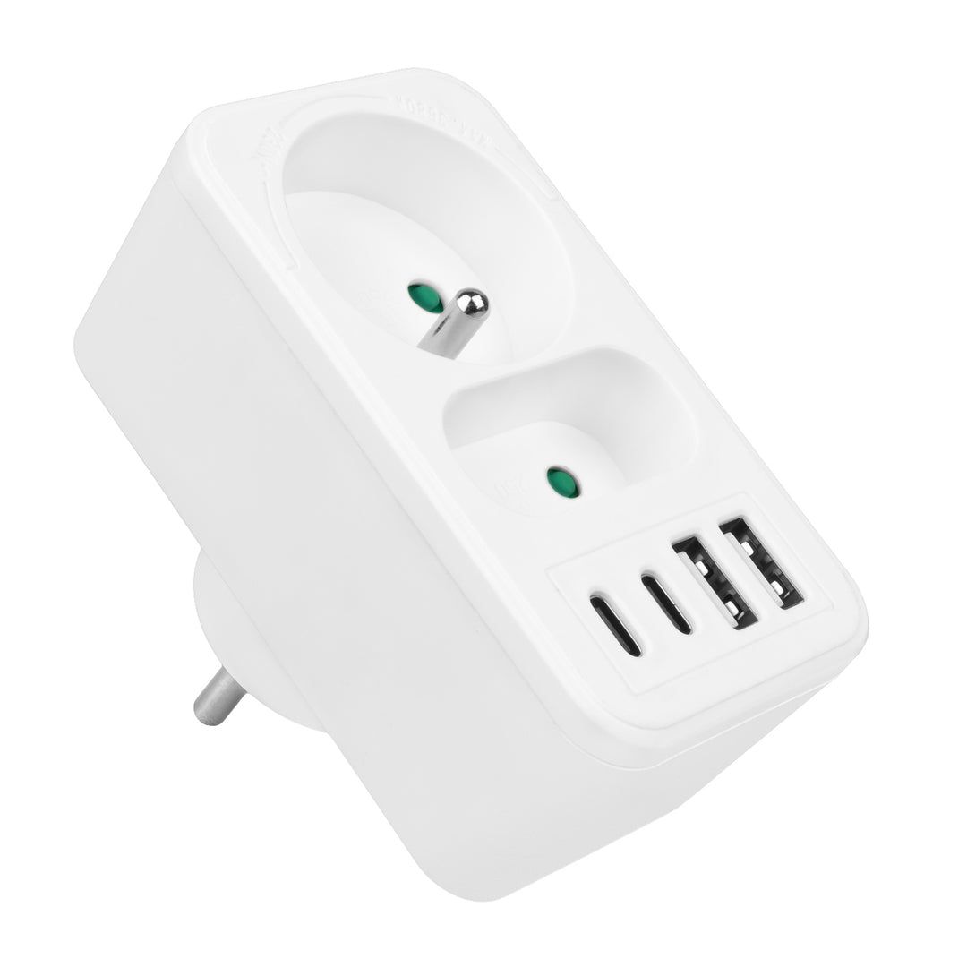Toma de corriente Maclean x2 + 4xUSB, divisor con 2 tomas, 2xUSB A, 2xUSB C PD 20W, 1x16A + 1x6A, MCE249 F/W, 2 piezas