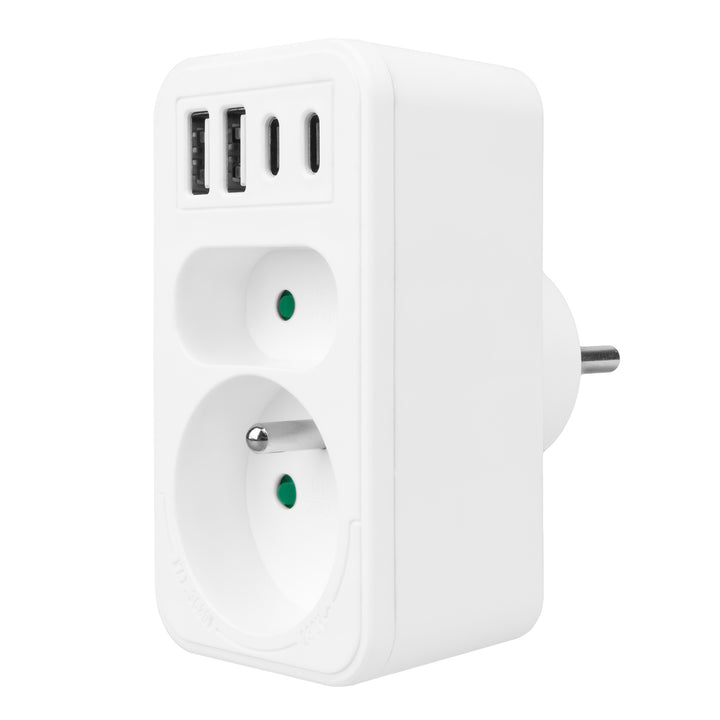 Toma de corriente Maclean x2 + 4xUSB, divisor con 2 tomas, 2xUSB A, 2xUSB C PD 20W, 1x16A + 1x6A, MCE249 F/W, 2 piezas
