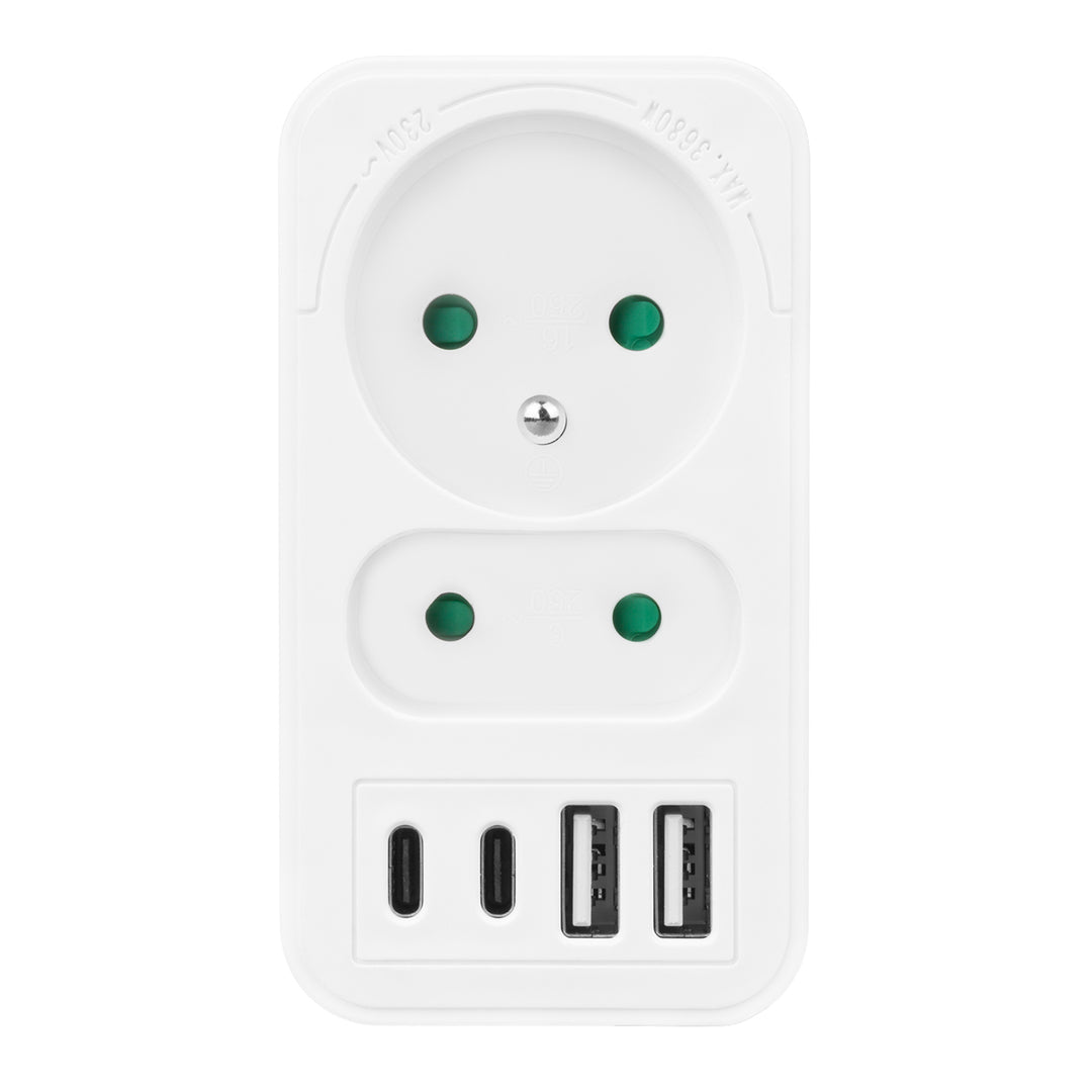 Toma de corriente Maclean x2 + 4xUSB, divisor con 2 tomas, 2xUSB A, 2xUSB C PD 20W, 1x16A + 1x6A, MCE249 F/W, 3 piezas