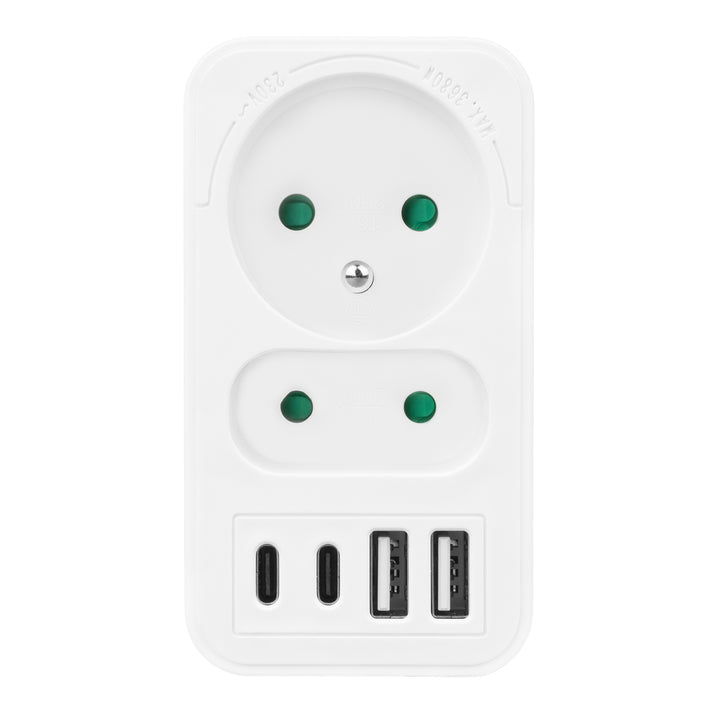 Toma de corriente Maclean x2 + 4xUSB, divisor con 2 tomas, 2xUSB A, 2xUSB C PD 20W, 1x16A + 1x6A, MCE249 F/W, 3 piezas