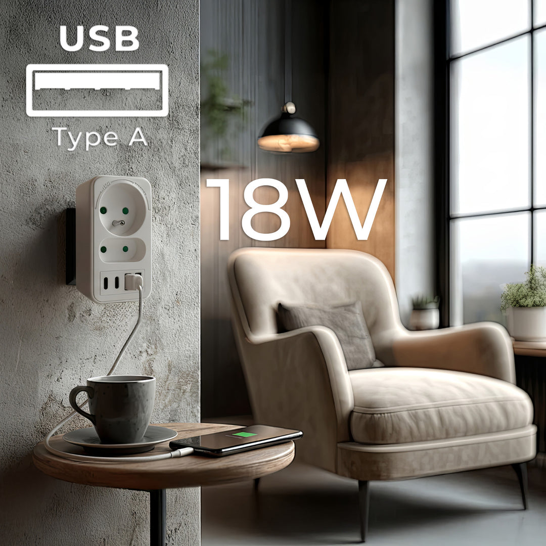 Toma de corriente Maclean x2 + 4xUSB, divisor con 2 tomas, 2xUSB A, 2xUSB C PD 20W, 1x16A + 1x6A, MCE249 F/W, 3 piezas
