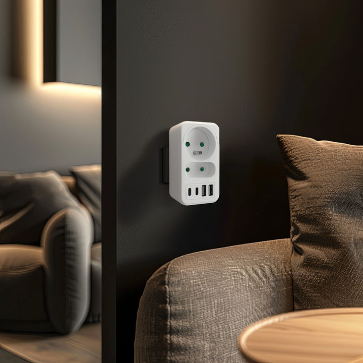 Toma de corriente Maclean x2 + 4xUSB, divisor con 2 tomas, 2xUSB A, 2xUSB C PD 20W, 1x16A + 1x6A, MCE249 F/W, 3 piezas