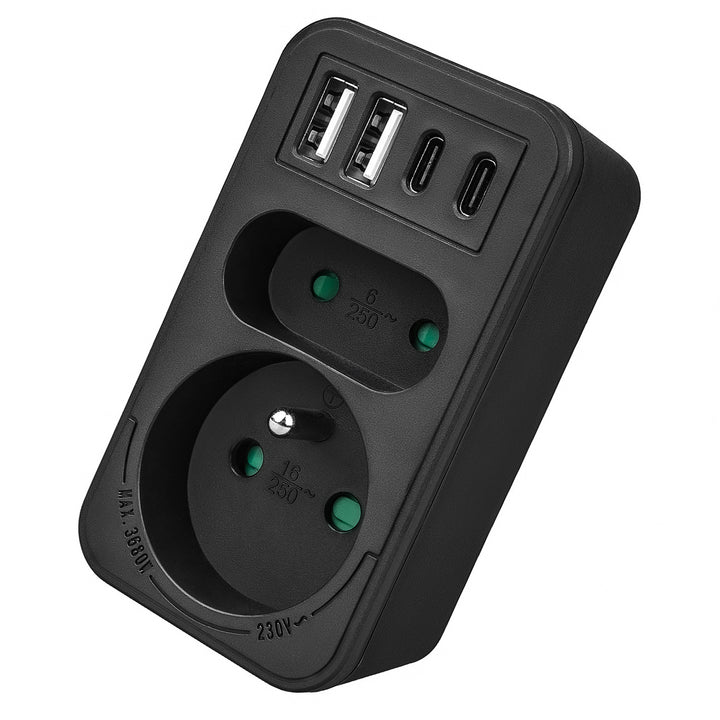 Toma de corriente Maclean x2 + 4xUSB, divisor con 2 tomas, 2xUSB A, 2xUSB C PD 20W, 1x16A + 1x6A, MCE249 F/B, 2 piezas