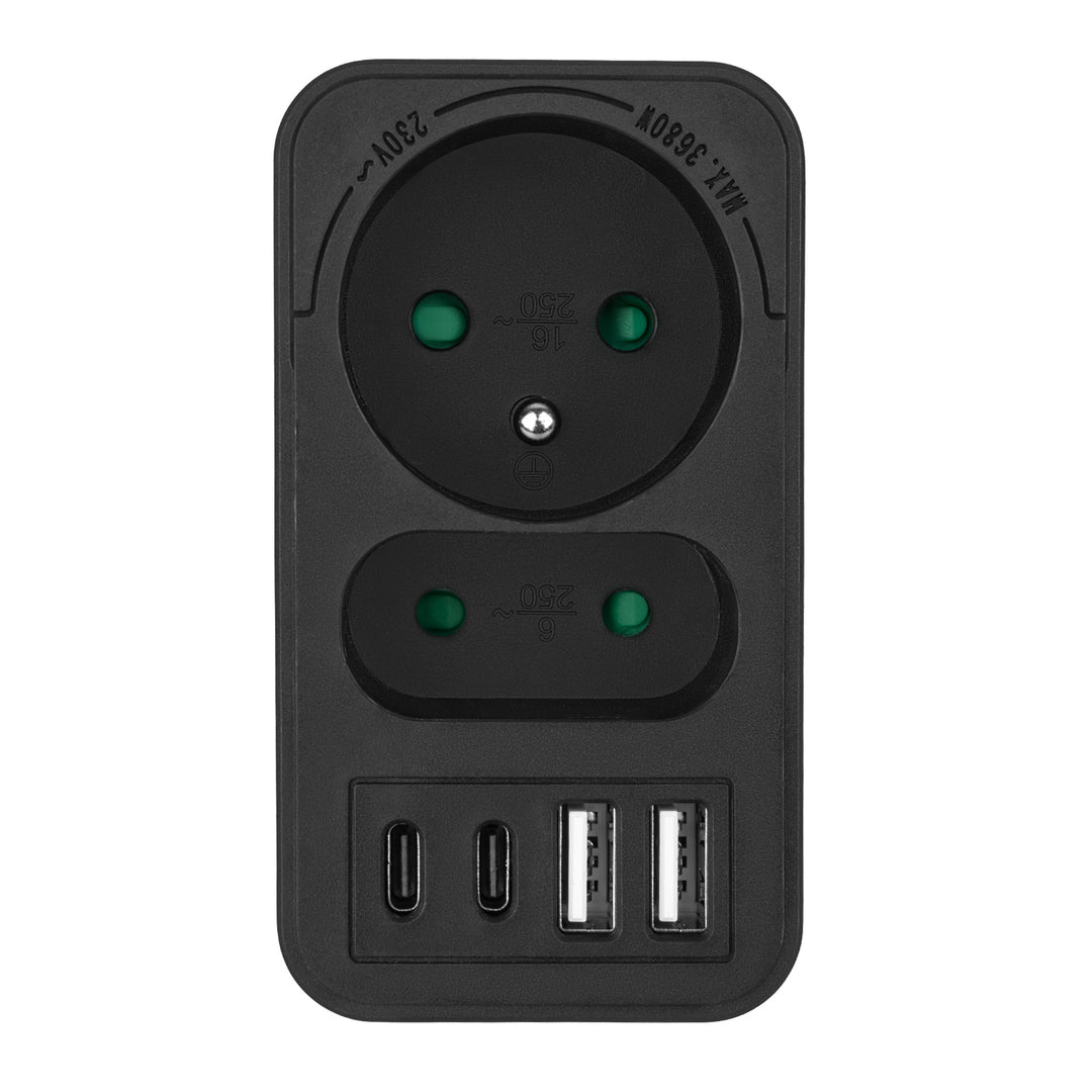 Toma de corriente Maclean x2 + 4xUSB, divisor con 2 tomas, 2xUSB A, 2xUSB C PD 20W, 1x16A + 1x6A, MCE249 F/B, 2 piezas