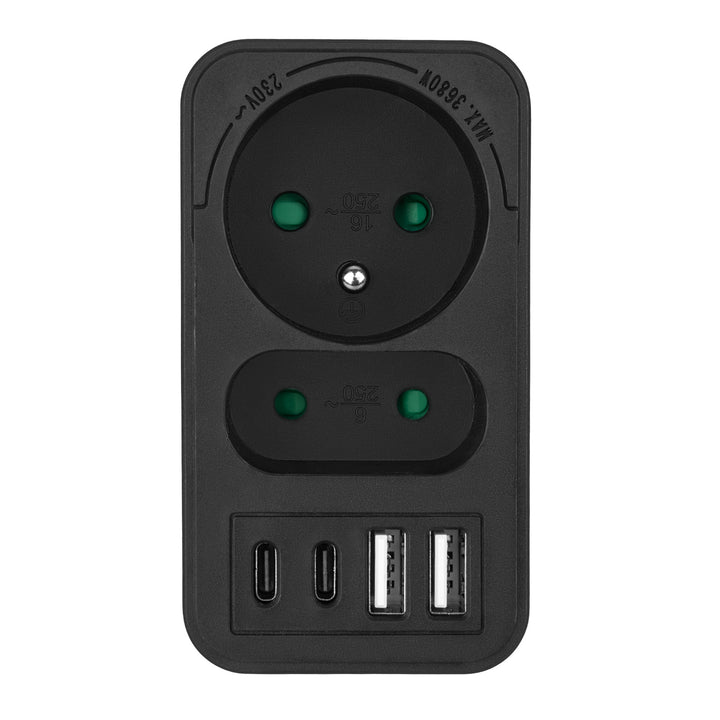 Toma de corriente Maclean x2 + 4xUSB, divisor con 2 tomas, 2xUSB A, 2xUSB C PD 20W, 1x16A + 1x6A, MCE249 F/B, 2 piezas