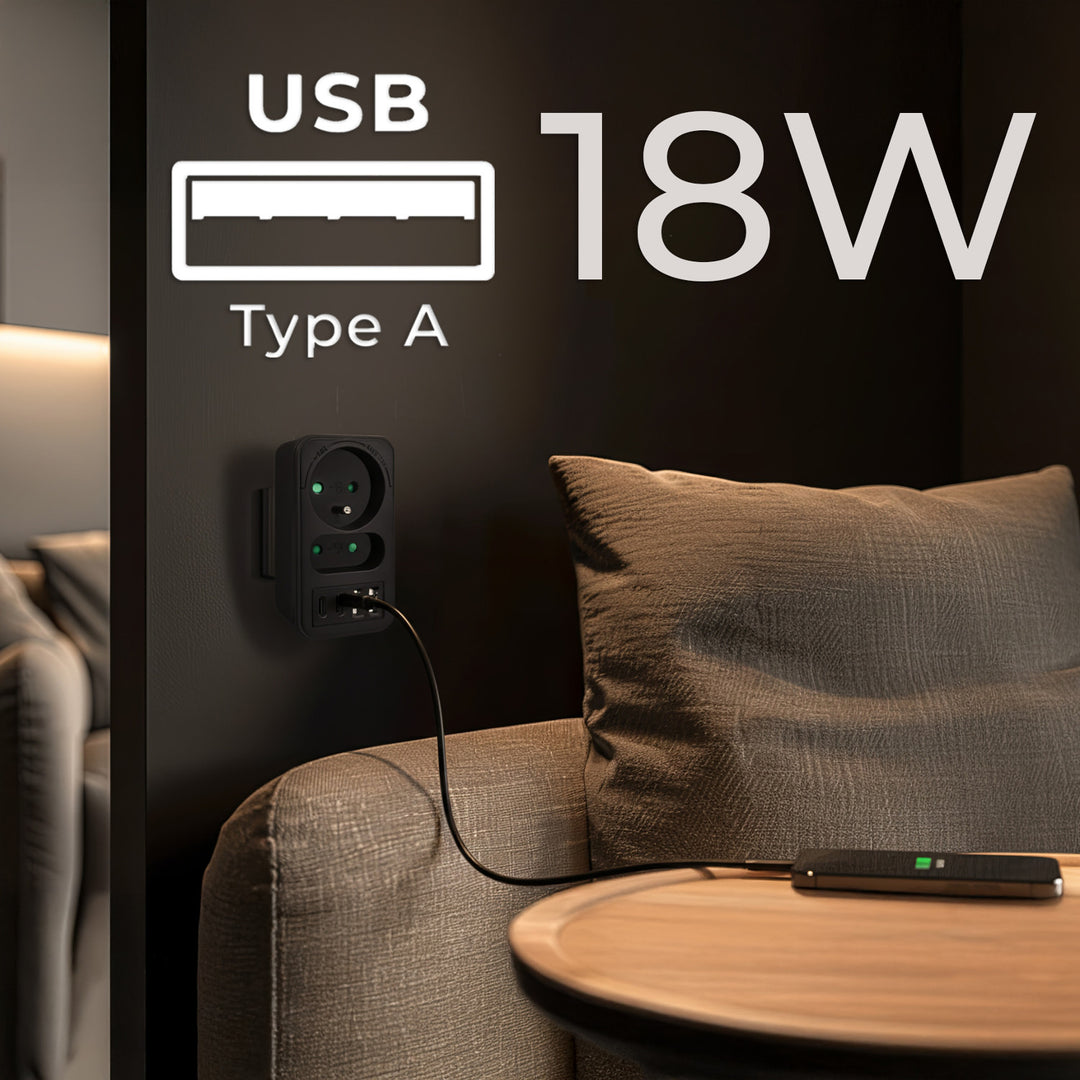 Toma de corriente Maclean x2 + 4xUSB, divisor con 2 tomas, 2xUSB A, 2xUSB C PD 20W, 1x16A + 1x6A, MCE249 F/B, 2 piezas