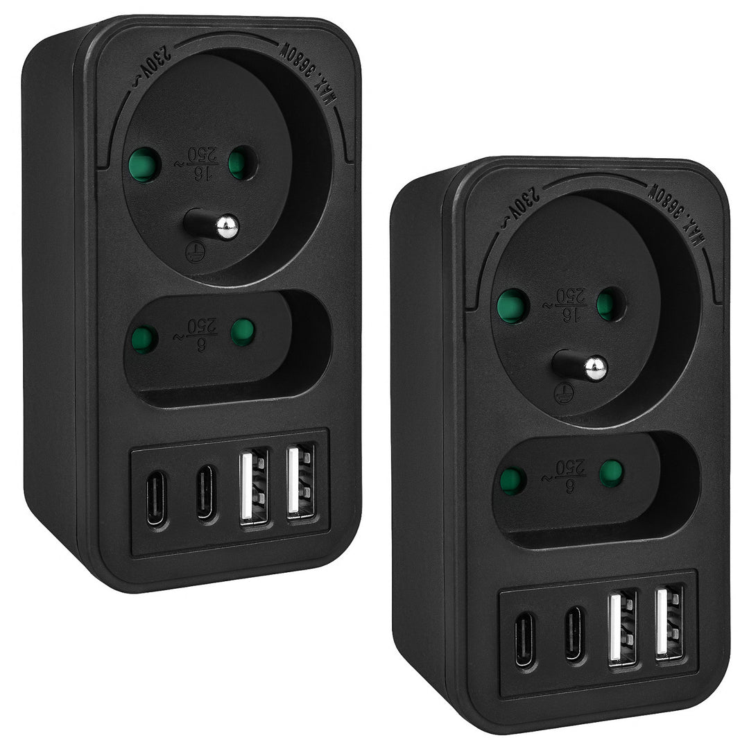 Toma de corriente Maclean x2 + 4xUSB, divisor con 2 tomas, 2xUSB A, 2xUSB C PD 20W, 1x16A + 1x6A, MCE249 F/B, 2 piezas
